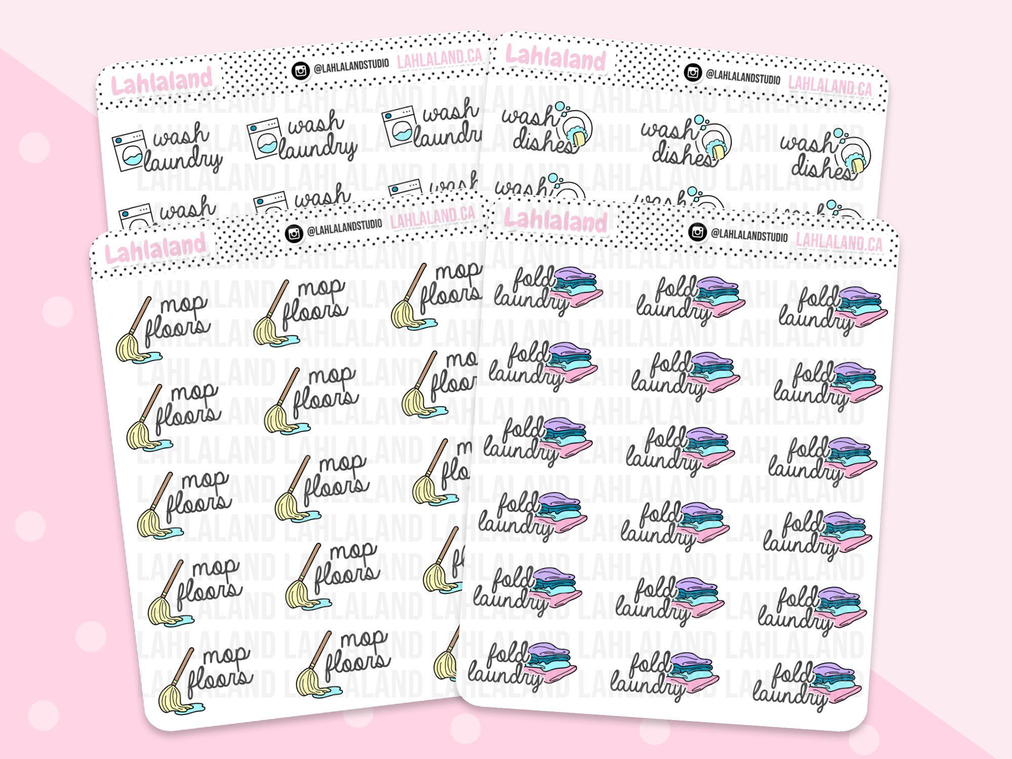 Foil Ready Script Icon Stickers - Chores, Laundry, Mop Floors, Wash Dishes